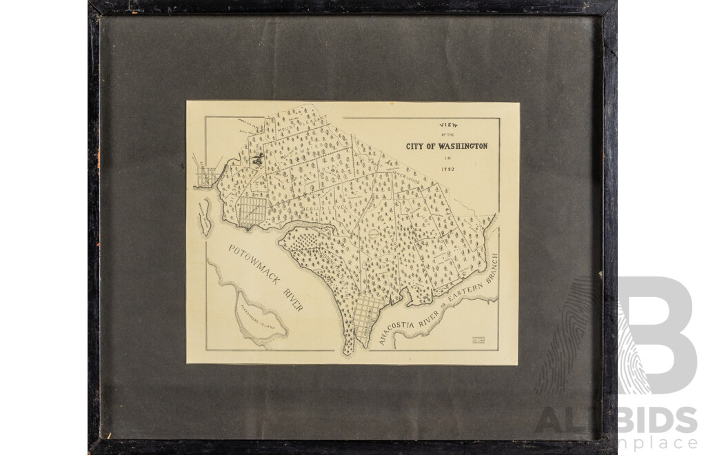 View of the City of Washington in 1792, Vintage Print, 33 x 39 cm (frame)