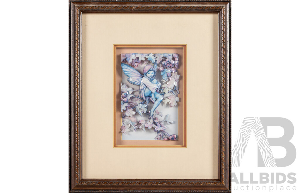 Artist Unknown, (20th Century), Sloe Fairy Resting, Original Vintage 3D Paper Tole, 35 x 30 cm (frame)
