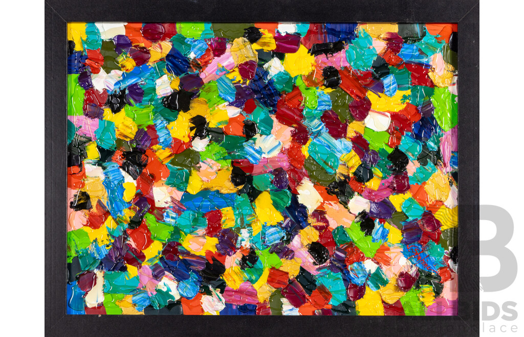 Jack Shahine (20th Century, Australian), Patchwork Pollock, Wonderful Original Acrylic & Enamel on Board, 52 x 67 cm (frame)