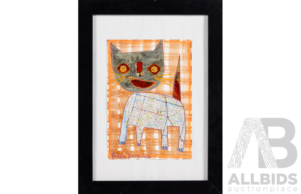 Pamela Irving, (20th Century, Australian, 1960-), Brighton Cat (2022), Original Mixed Media, 49 X 36 Cm (frame)