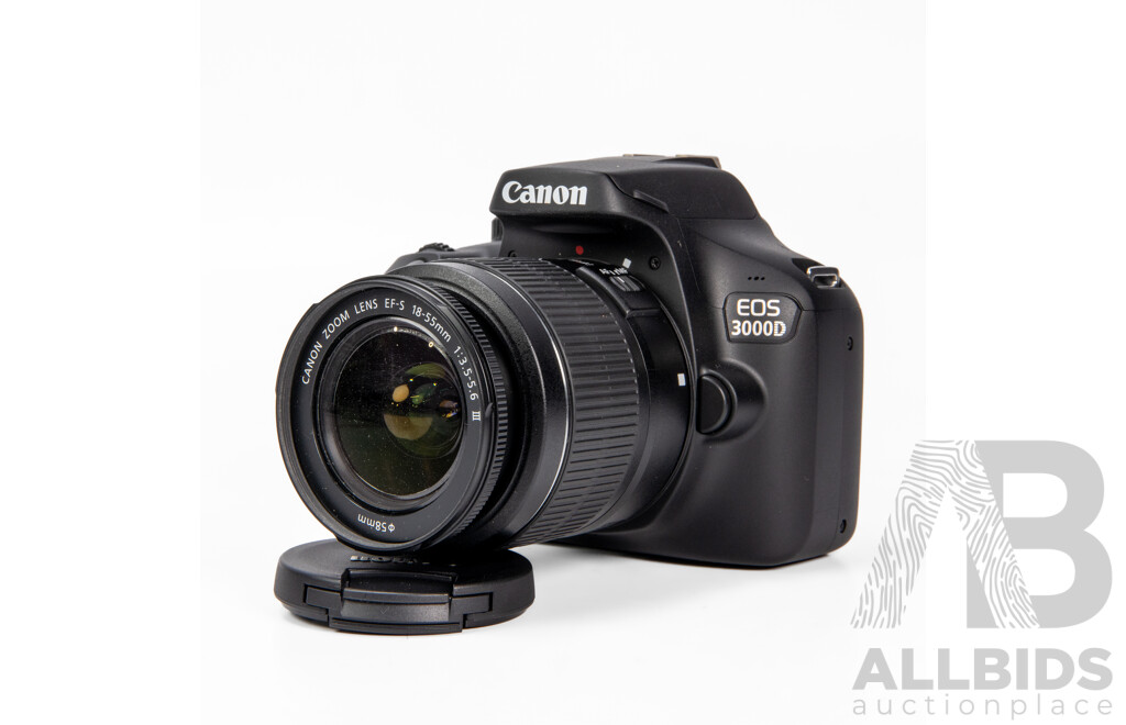 Cannon EOS 3000D Digital Camera with EFS 18-55mm Lens, Battery Charger and Protective Pouch