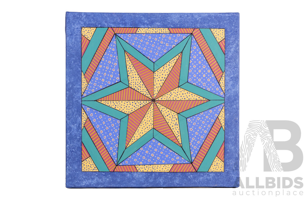 Jill O'Brien (20th Century, Australian), Morning Star, Symmetry in Purple, Nice Trio of Original Quilt Design Inspired Oil on Canvases, 45 X 45 Cm (largest) (3)