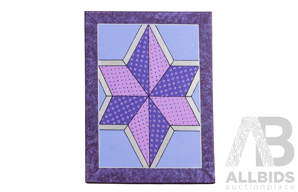 Jill O'Brien (20th Century, Australian), Morning Star, Symmetry in Purple, Nice Trio of Original Quilt Design Inspired Oil on Canvases, 45 X 45 Cm (largest) (3)