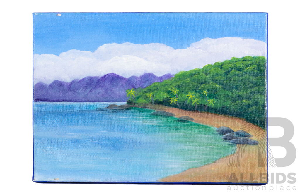 Jill O'Brien, (20th Century, Australian), Azure Shores & Verdant Waterfall, Pair of Original Miniature Oil on Canvases, 24 x 33 cm (largest) (2)