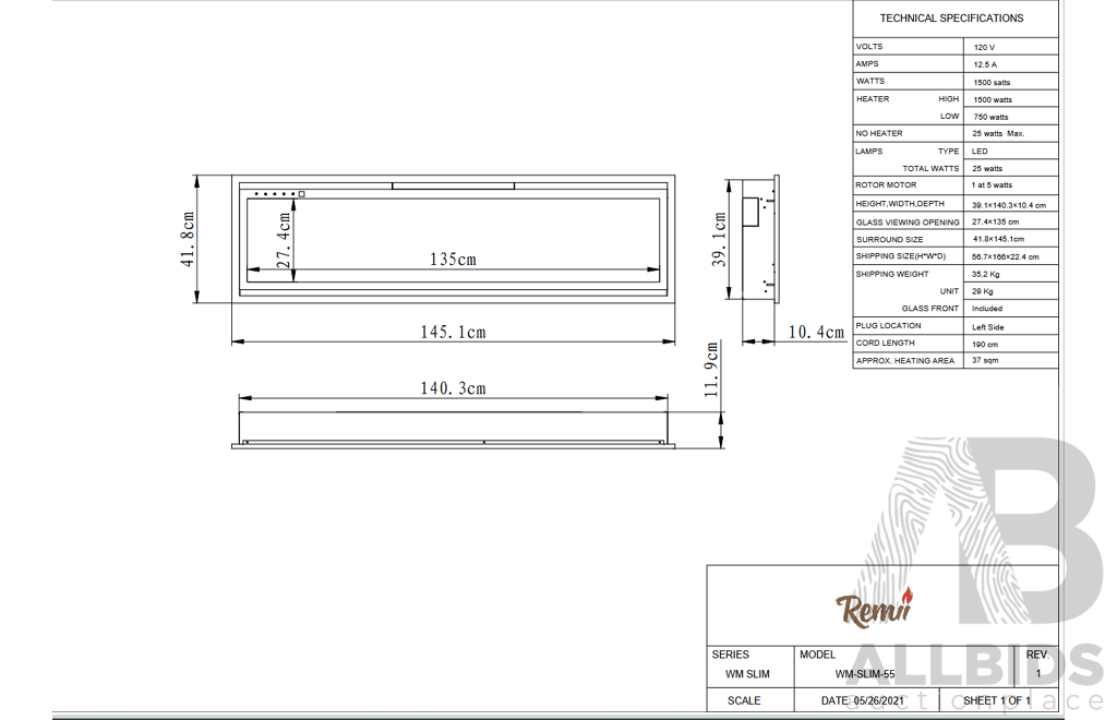 Remii WM-SLIM Smart Electric Fireplace (WM-SLIM-55)