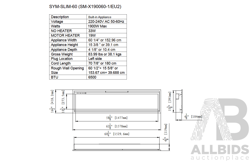 Amantii 60-Inch Extra Slim Electric Fireplace (SYM-SLIM-60)