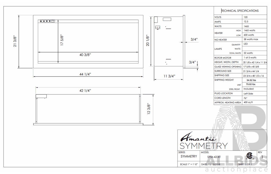 Amantii Symmetry XT Series Electric Heater Extra Tall (SYM-42-XT)