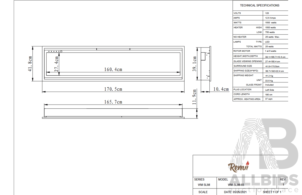 Remii WM-SLIM Smart Electric Fireplace (WM-SLIM-65)