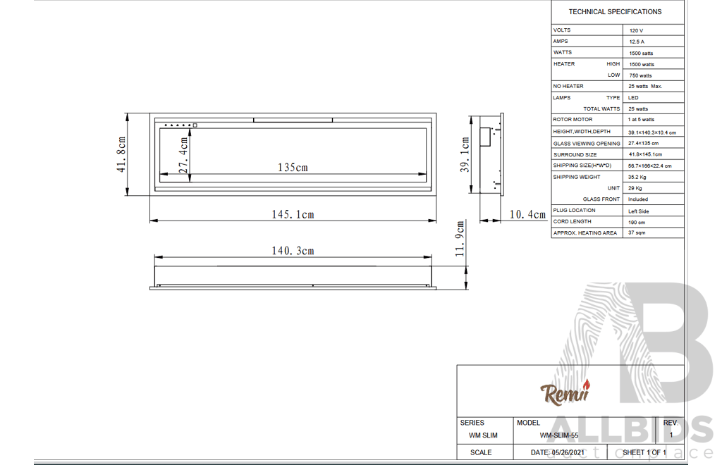Remii WM-SLIM Smart Electric Fireplace (WM-SLIM-55)