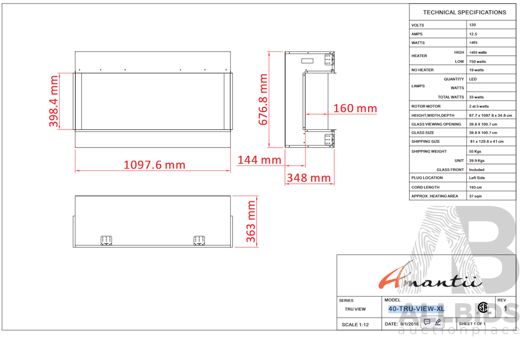 Amantii Tru View XL Smart Electric Fireplace (40-TRU-VIEW-XL)