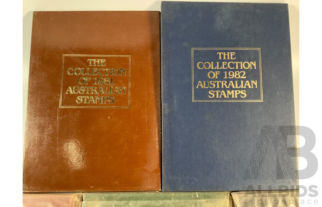 Five Australian Annual Stamp Albums Including 1981, 1982, 1983, 1984, 1985 - Face Value $100