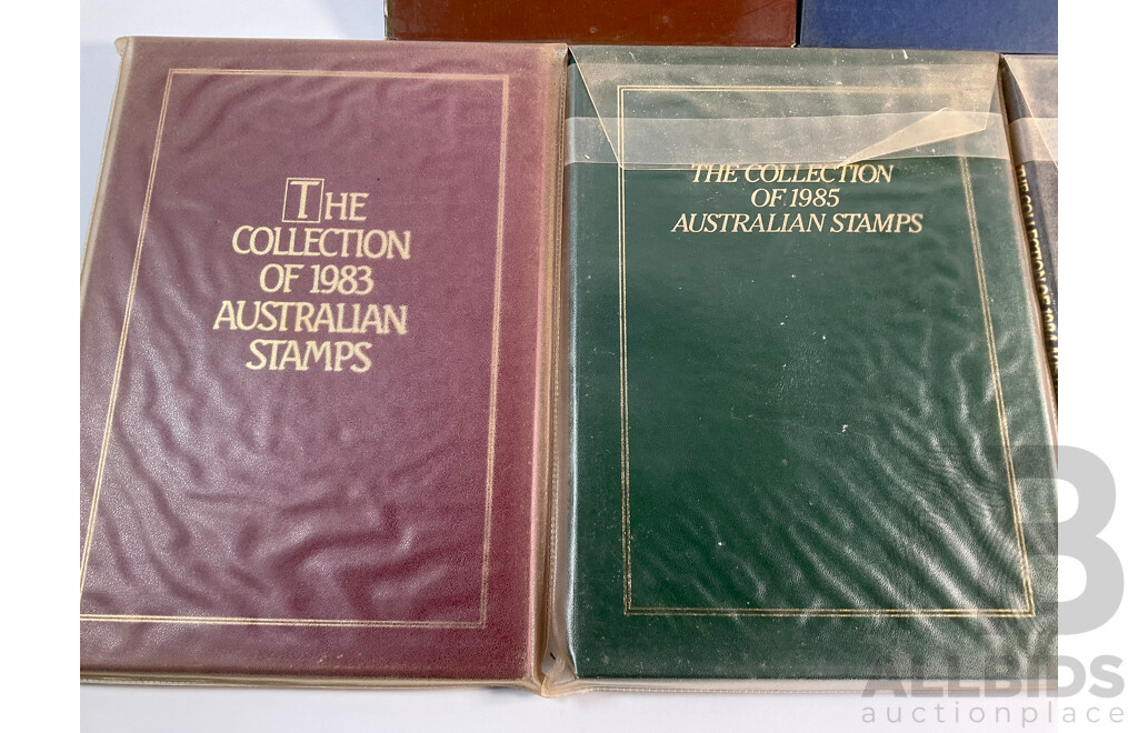 Five Australian Annual Stamp Albums Including 1981, 1982, 1983, 1984, 1985 - Face Value $100