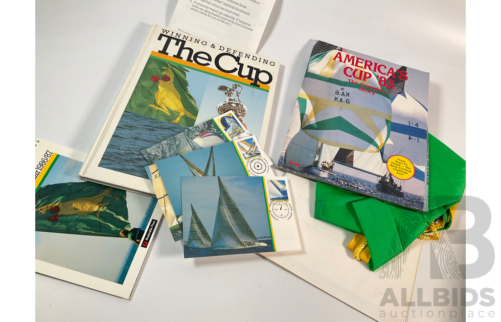 Collection of Australian Stamp Packs Including Stamp Collecting Kit, the Colonial Collection, 1988 Bicentennial Set, 50th Anniversary Women in Parliament Mint Sheet, 1986/87 Winning and Defending the Cup Post Cards, Book, Poster Bag
