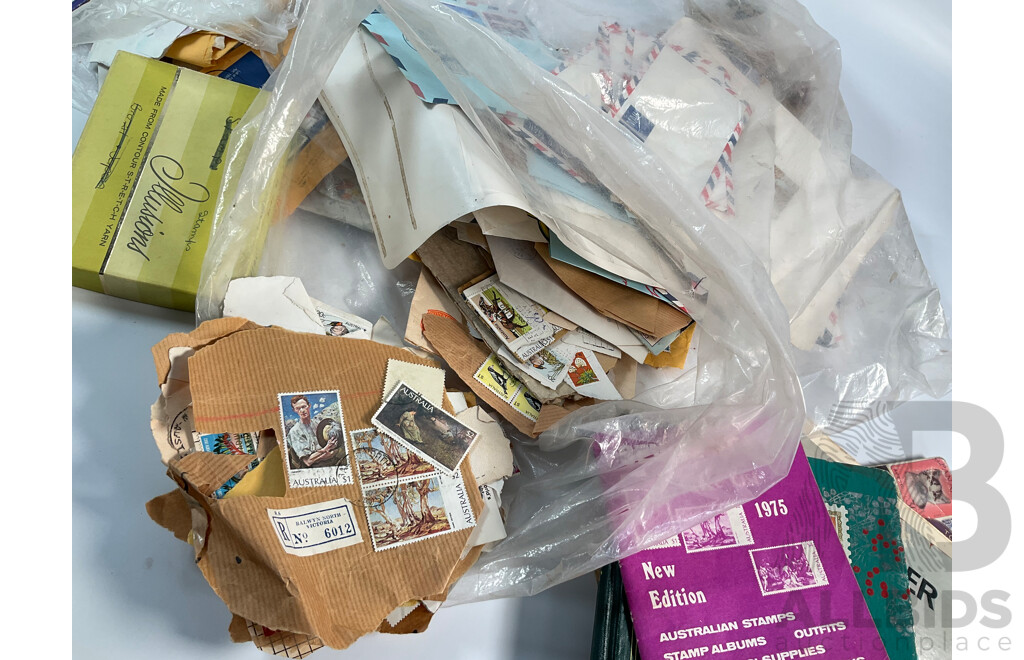 Collection of Cancelled Stamps and Albums Including Australian Predecimal, Ace Crusader Album, International Stamp Album