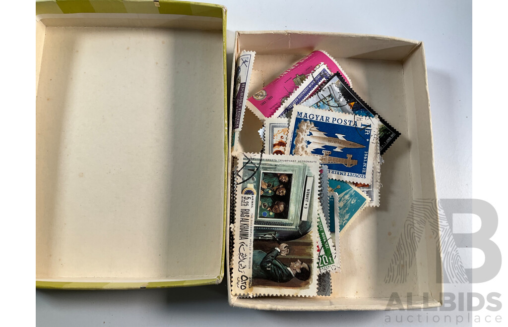Collection of Cancelled Stamps and Albums Including Australian Predecimal, Ace Crusader Album, International Stamp Album