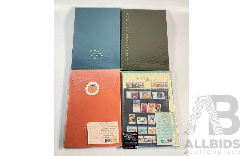Four Australian Annual Stamp Albums Including 1991, 1992, 1993, 1994 - Face Value $147