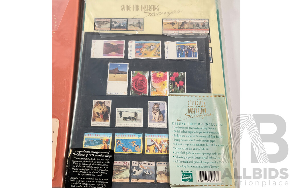 Four Australian Annual Stamp Albums Including 1991, 1992, 1993, 1994 - Face Value $147