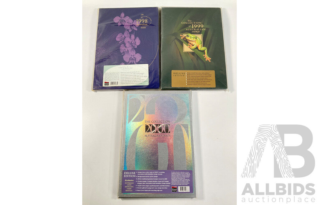 Three Australian Annual Stamp Albums, Deluxe Editions Including 1995, 1996, 1997 - Face Value $166