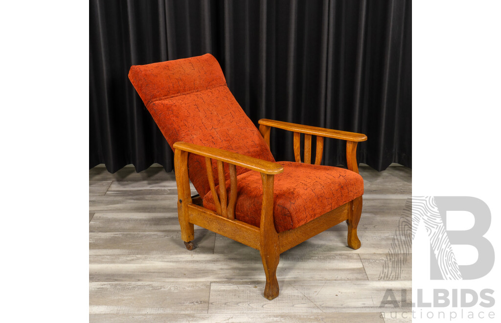 Vintage Oak Framed Morris Upholstered Arm Chair C1905