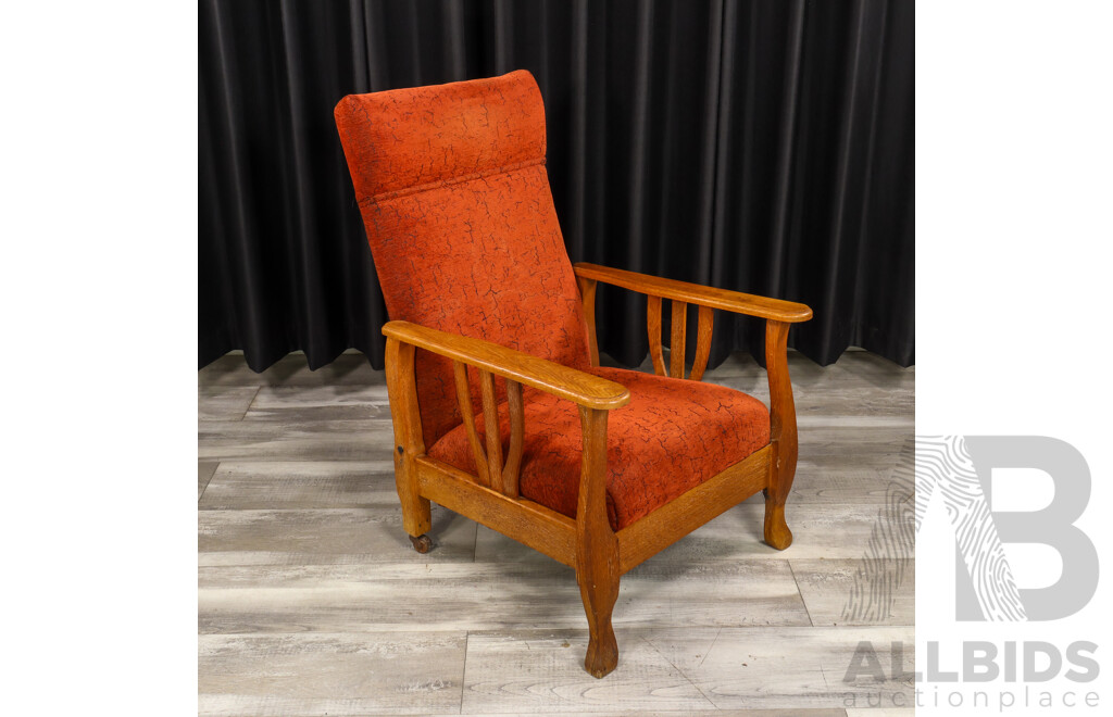 Vintage Oak Framed Morris Upholstered Arm Chair C1905
