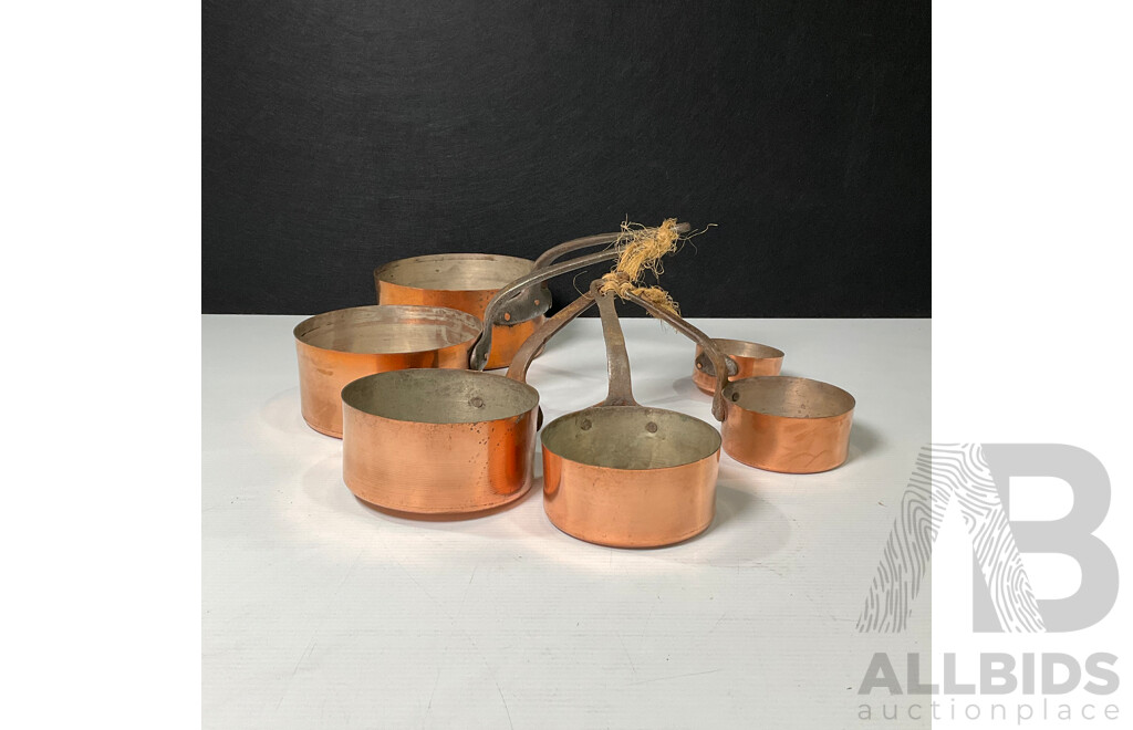 Set of Six Copper Saucepan