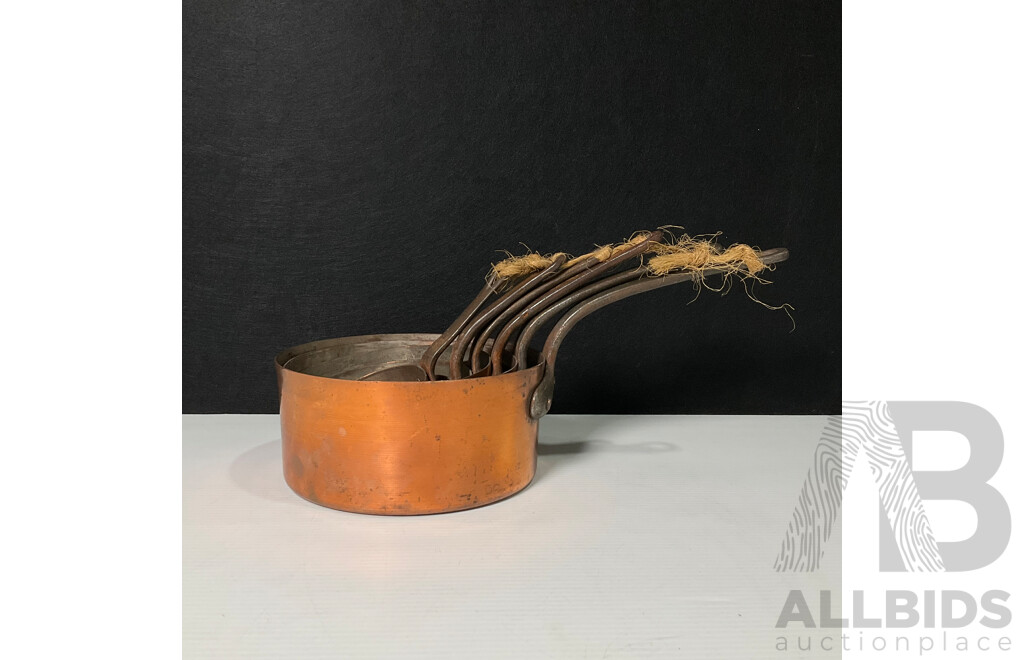 Set of Six Copper Saucepan