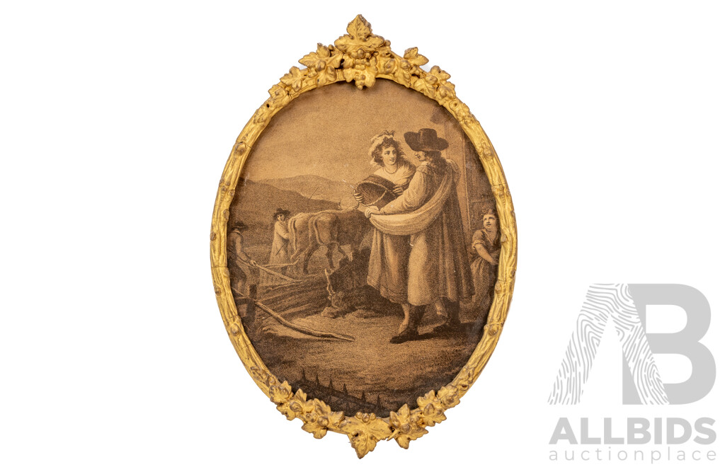 After William Hamilton (18th C., British, 1751-1801) & Francesco Bartolozzi (18th C., Italian, 1727-1815), January & February, Wonderful Pair of Antique Stipple Engravings, 31 X 21 Cm (frames)