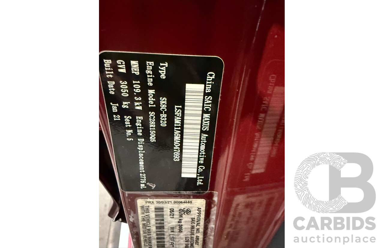 05/2021 LDV T60 Pro (4x4) SK8C Double Cab Utility Red Turbo Diesel 2.8L