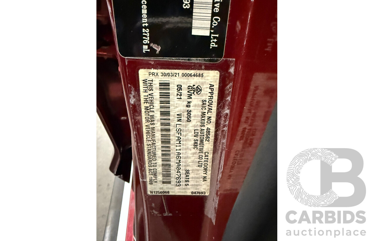 05/2021 LDV T60 Pro (4x4) SK8C Double Cab Utility Red Turbo Diesel 2.8L