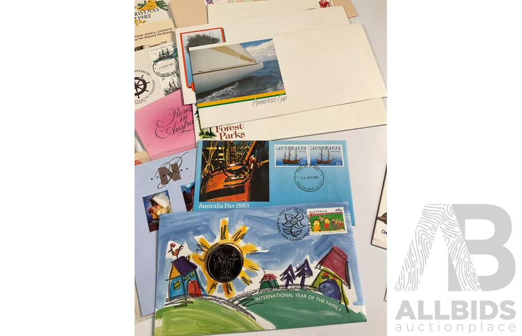Collection of Australian Stamps, Stamp Packs, First Day Covers and Letter Cards Spanning 1960's to 2000's Including Train Themed, 1994 International Year of the Family PNC, Sets and More