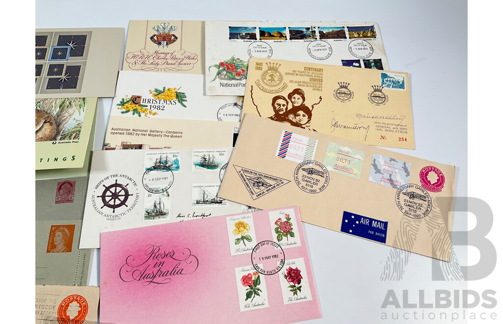 Collection of Australian Stamps, Stamp Packs, First Day Covers and Letter Cards Spanning 1960's to 2000's Including Train Themed, 1994 International Year of the Family PNC, Sets and More