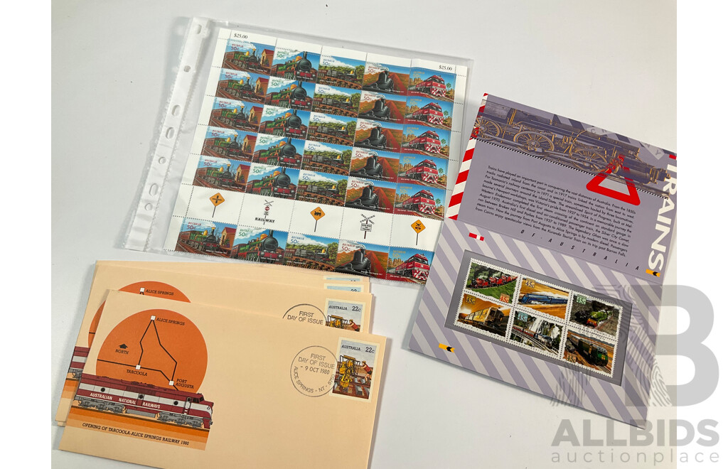 Collection of Australian Stamps, Stamp Packs, First Day Covers and Letter Cards Spanning 1960's to 2000's Including Train Themed, 1994 International Year of the Family PNC, Sets and More