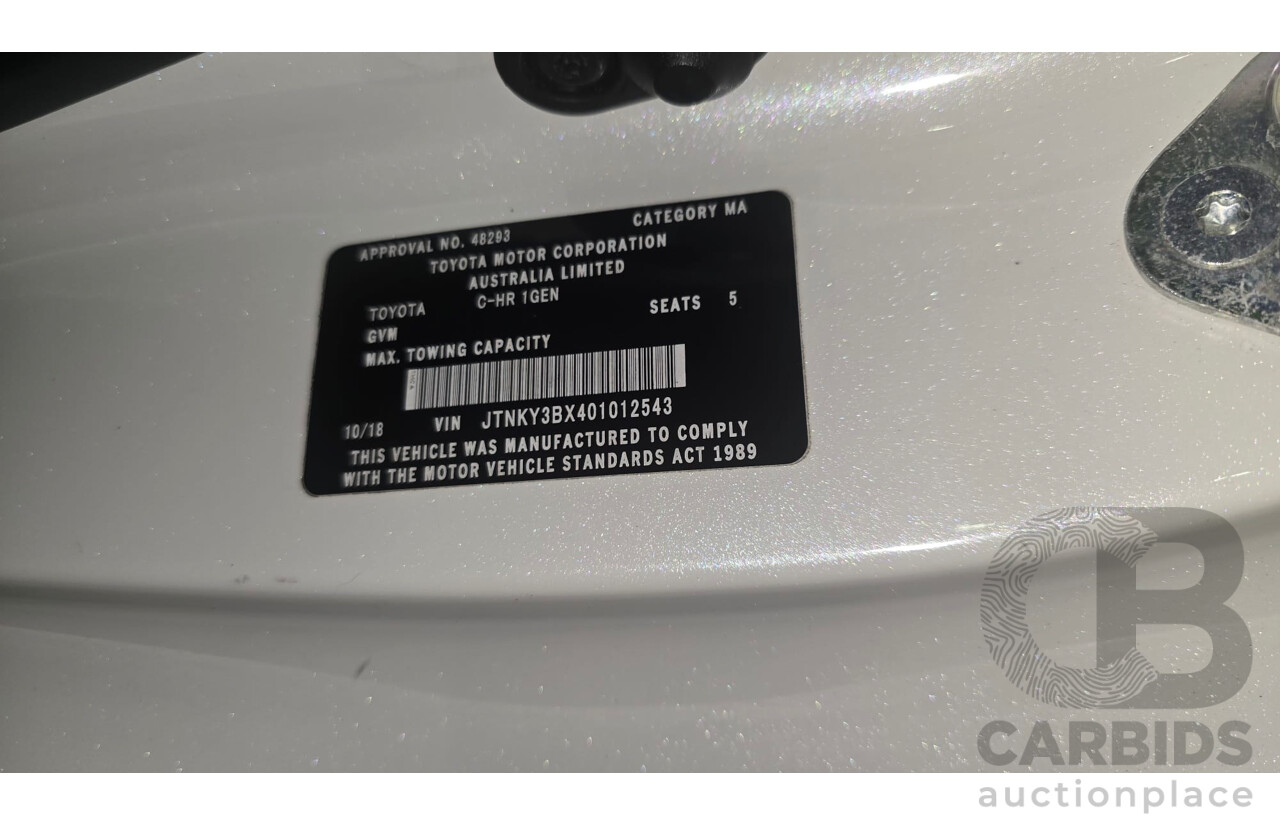 10/2018 Toyota C-HR (FWD) NGX10R Update 4d Wagon White Crystal Shine Turbo 1.2L