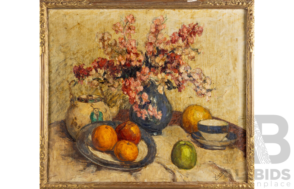 Hardie(?)(Early 20th Century), Still Life - Springtime Bounty, Original Antique Oil on Canvas Cloth, 76 x 86 cm (frame)