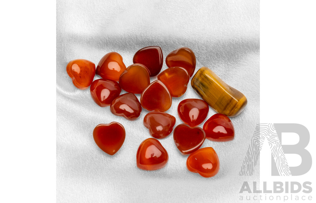 170.00cts of Heart Cut Cabochon Carnelians & 37.70ct Tigers Eye