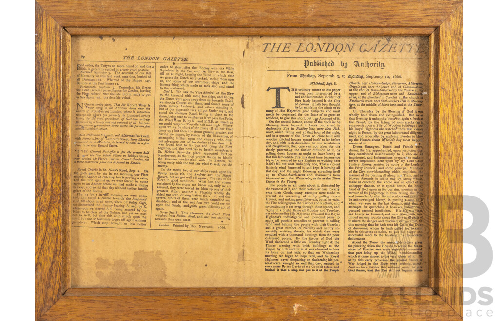 The London Gazette: An Account of the Great London Fire, September 3rd - September 10th 1666
