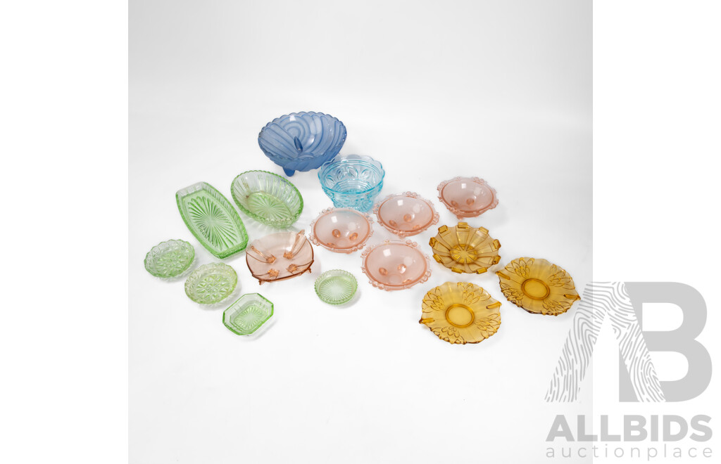 Collection of Vintage Depression Glass Bowls and Dishes Including Crown Crystal