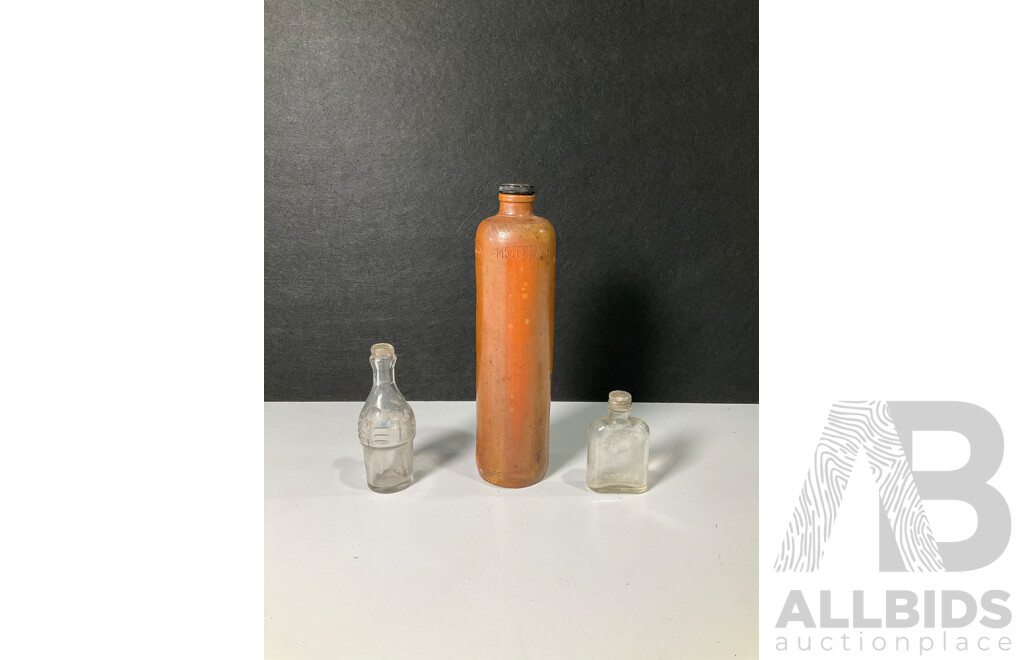 Vintage Erven Lucas Amsterdam Liquor Bottle with Two Small Antique Bottles