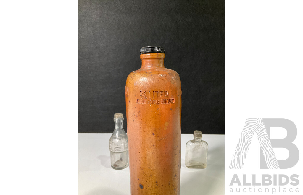 Vintage Erven Lucas Amsterdam Liquor Bottle with Two Small Antique Bottles