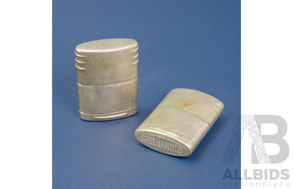 Two Australian WW2 Army Issue Green and Co Cigarette Lighters