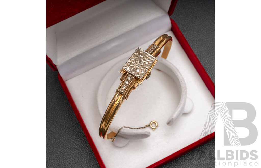 Rare Vintage Ladies' 9ct Yellow Gold 'COUROS' 17 Jewel Manual Hand Wind Hinged Bangle Watch