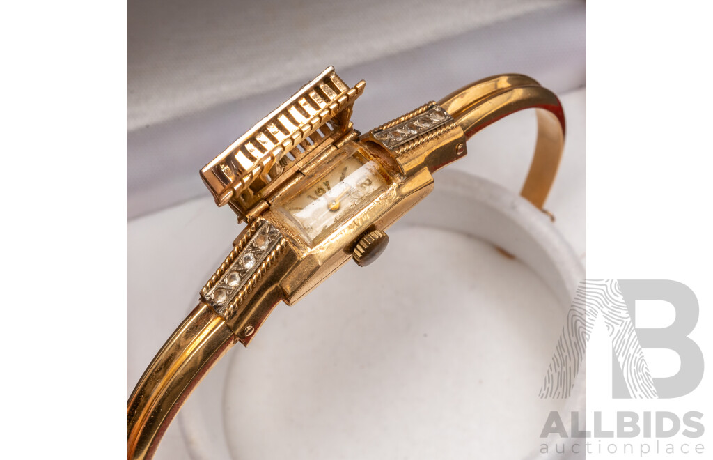 Rare Vintage Ladies' 9ct Yellow Gold 'COUROS' 17 Jewel Manual Hand Wind Hinged Bangle Watch