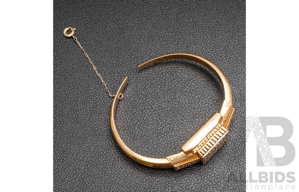 Rare Vintage Ladies' 9ct Yellow Gold 'COUROS' 17 Jewel Manual Hand Wind Hinged Bangle Watch