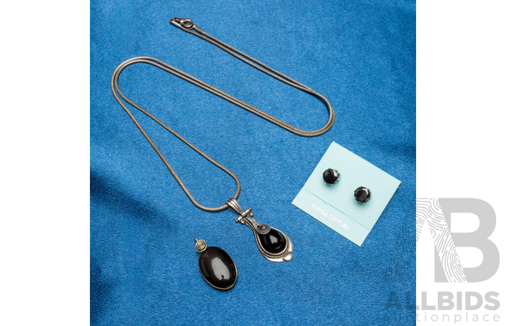 Sterling Silver/Silver Tone & Onyx Jewellery Set - Lot of 3