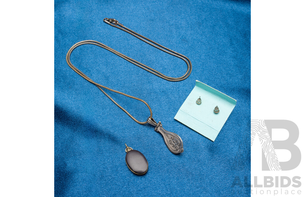 Sterling Silver/Silver Tone & Onyx Jewellery Set - Lot of 3