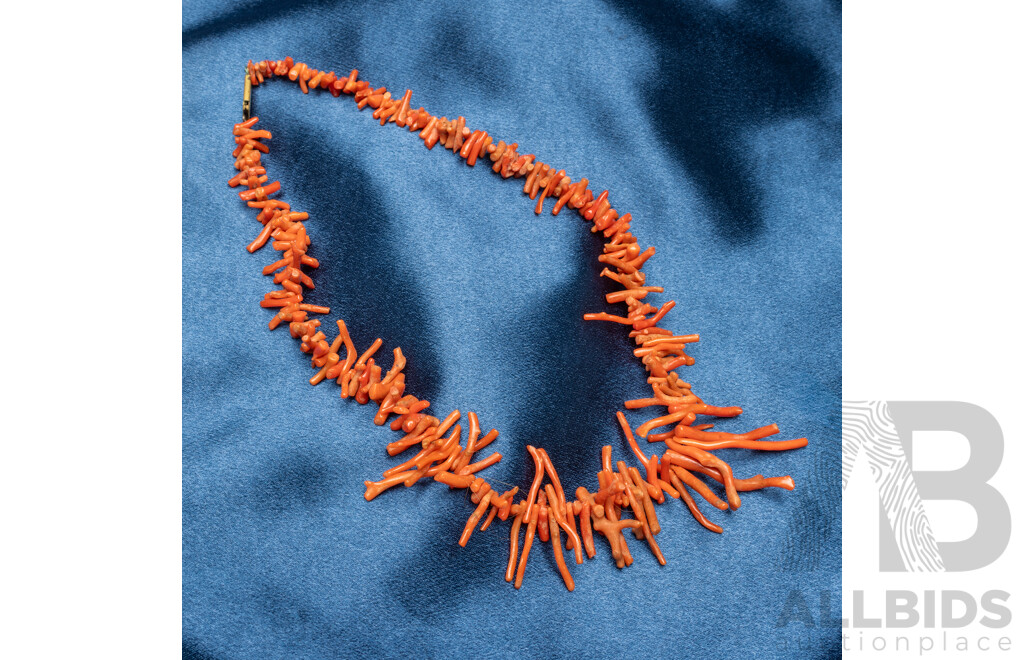 Vintage Red Coral Branch Necklace. Length - 44cms