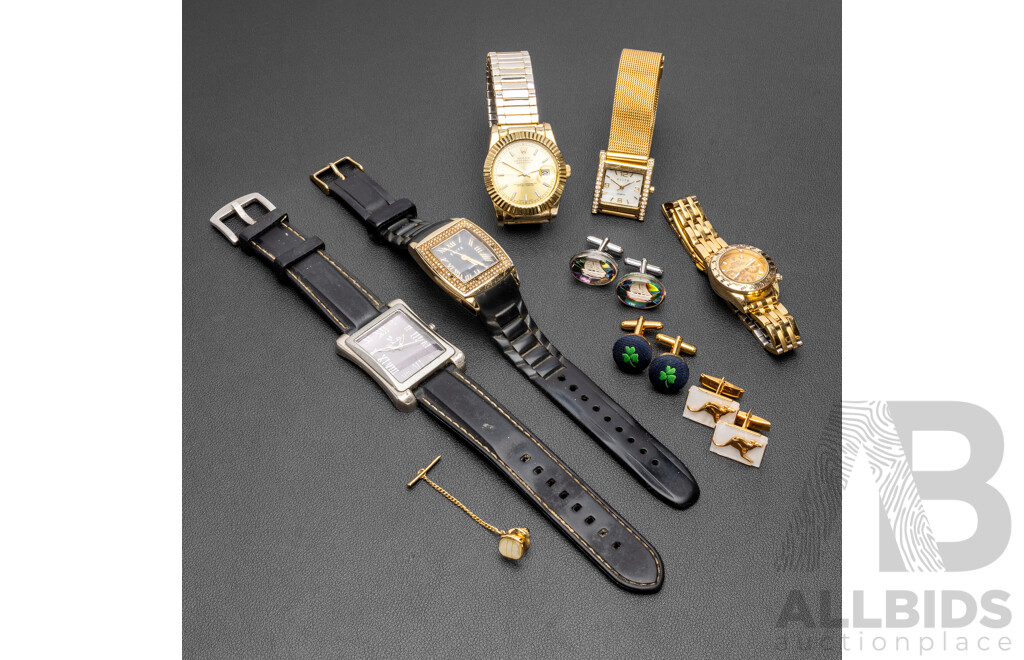 Collection of Watches, Cufflinks & Tie Pin - Lot of 9