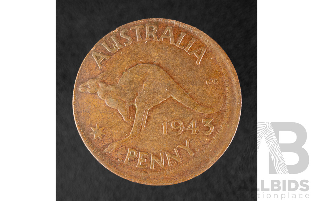 Australian 1943 Penny, Off Center Mistrike