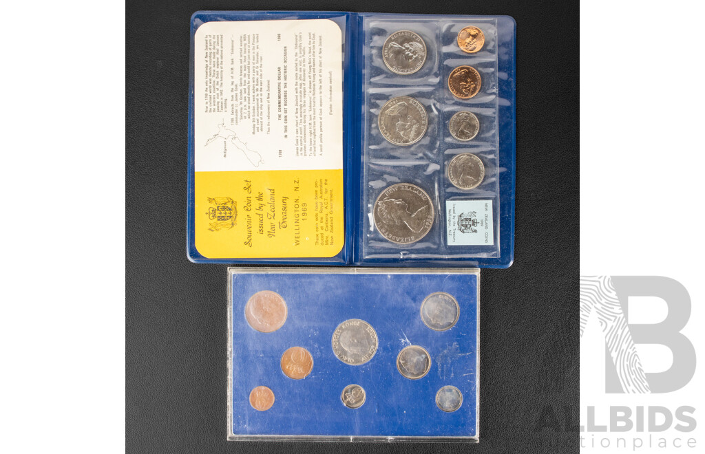 New Zealand 1969 Seven UNC Commemorative Coin Set and Norway 1969 Eight UNC Coin Set
