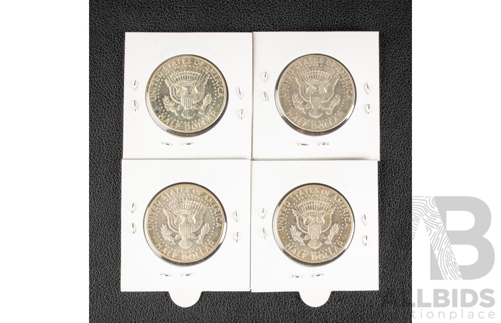Four USA 1964 Silver Kennedy Half Dollars .900